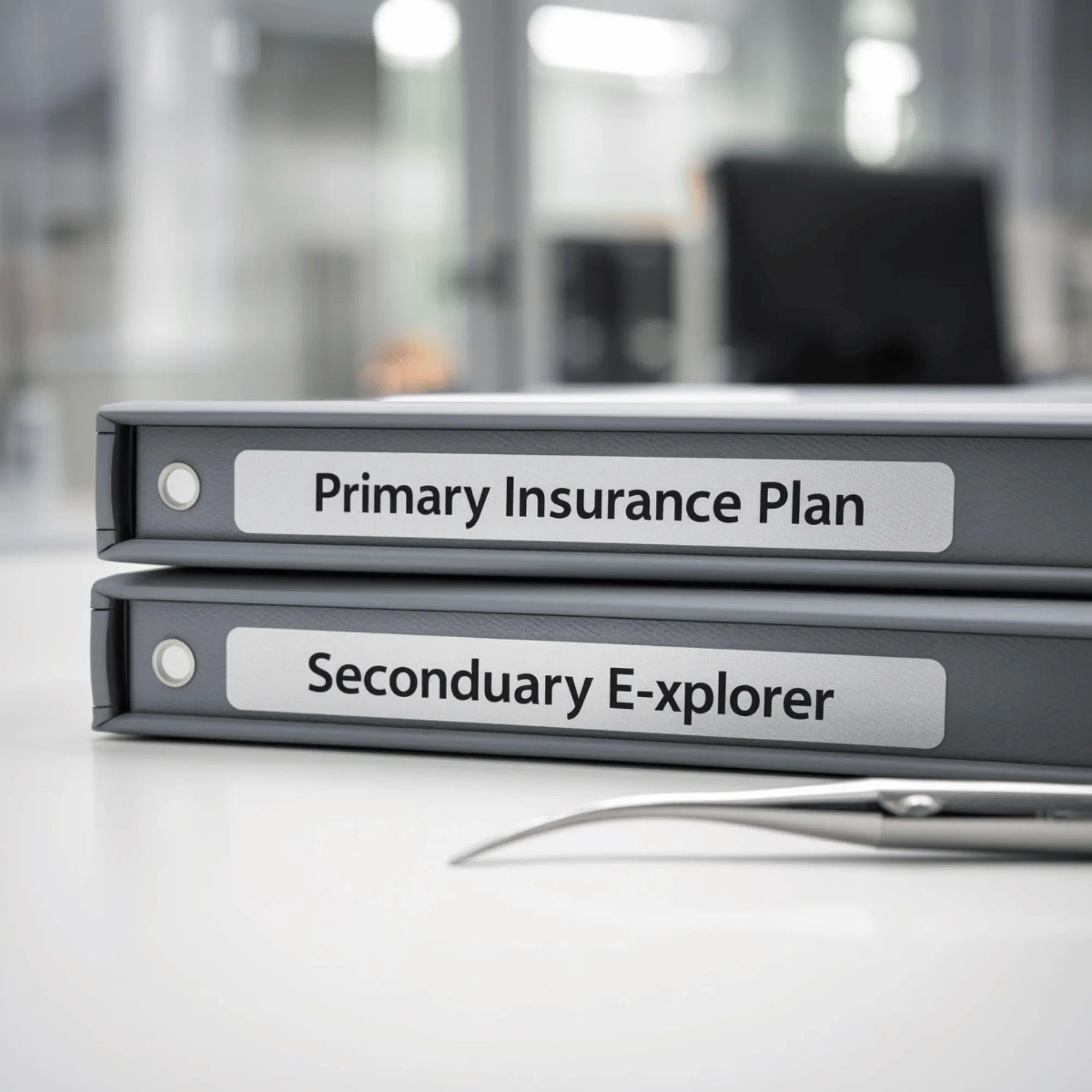 Two insurance folders stacked representing primary and secondary coordination