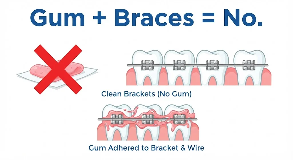 Can You Chew Gum with Braces? (No — Here's Why and What to Use Instead)