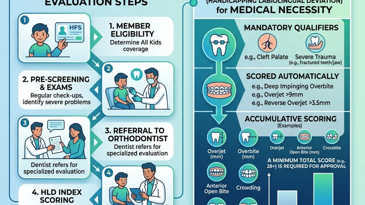 Illinois HFS All Kids Medicaid dental evaluation steps and HLD medical necessity index for braces
