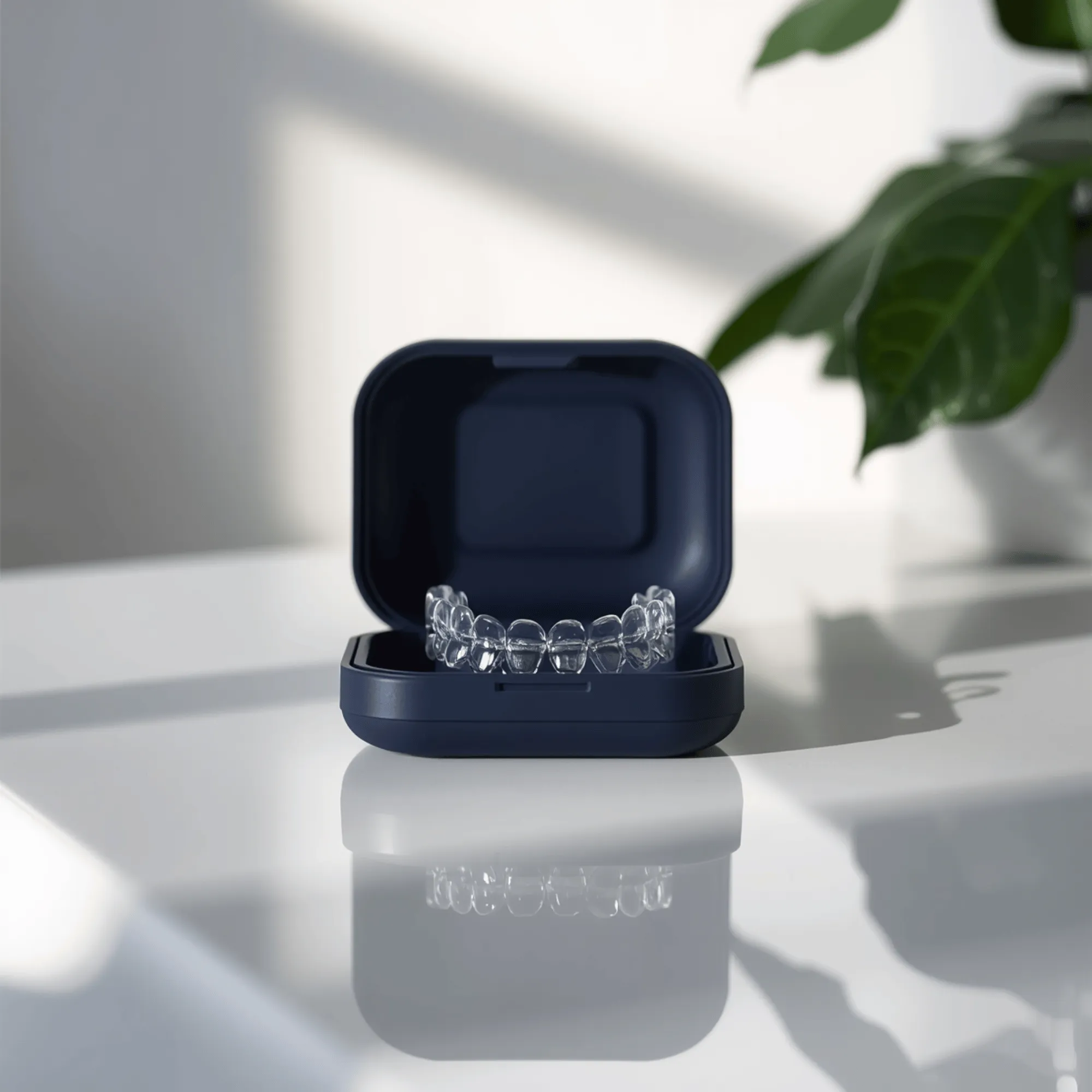 Invisalign clear aligners inside their case