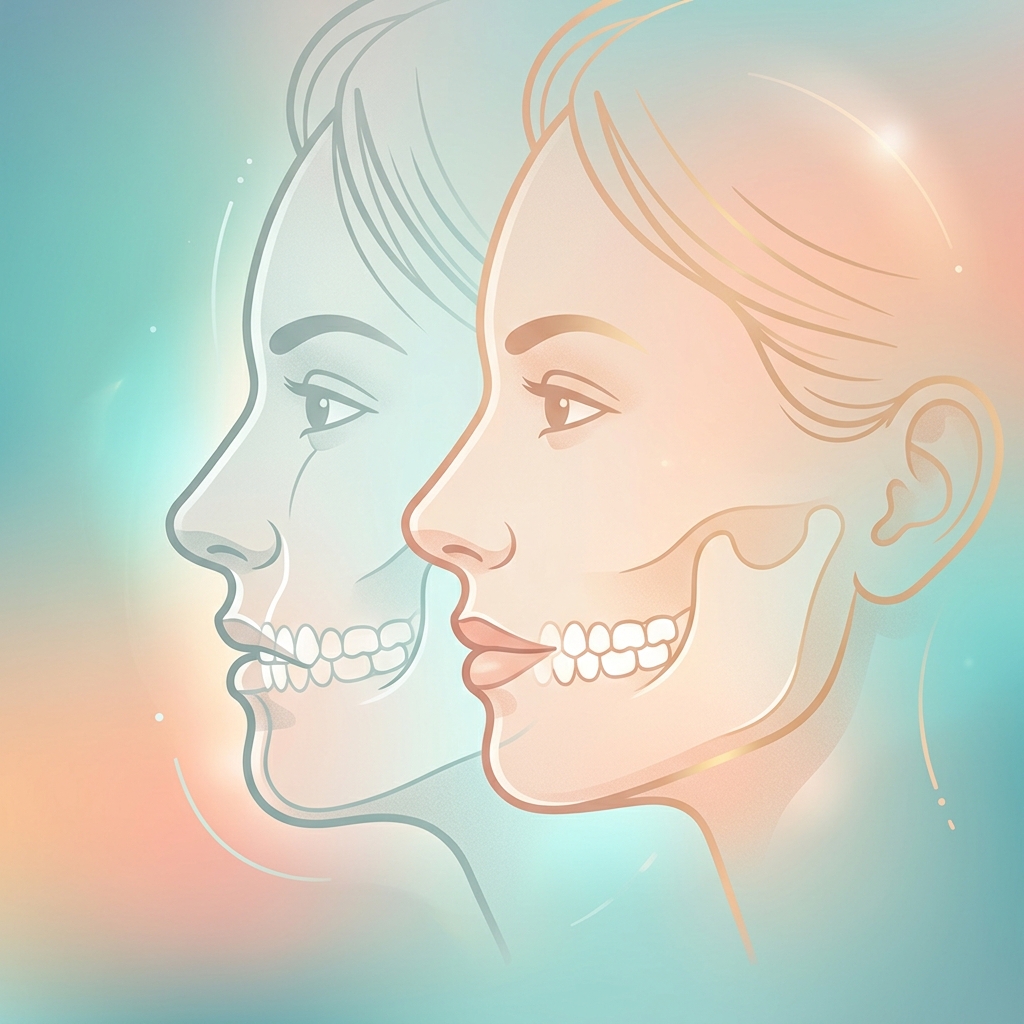 Silhouette illustration showing changes in jawline and lip support after braces