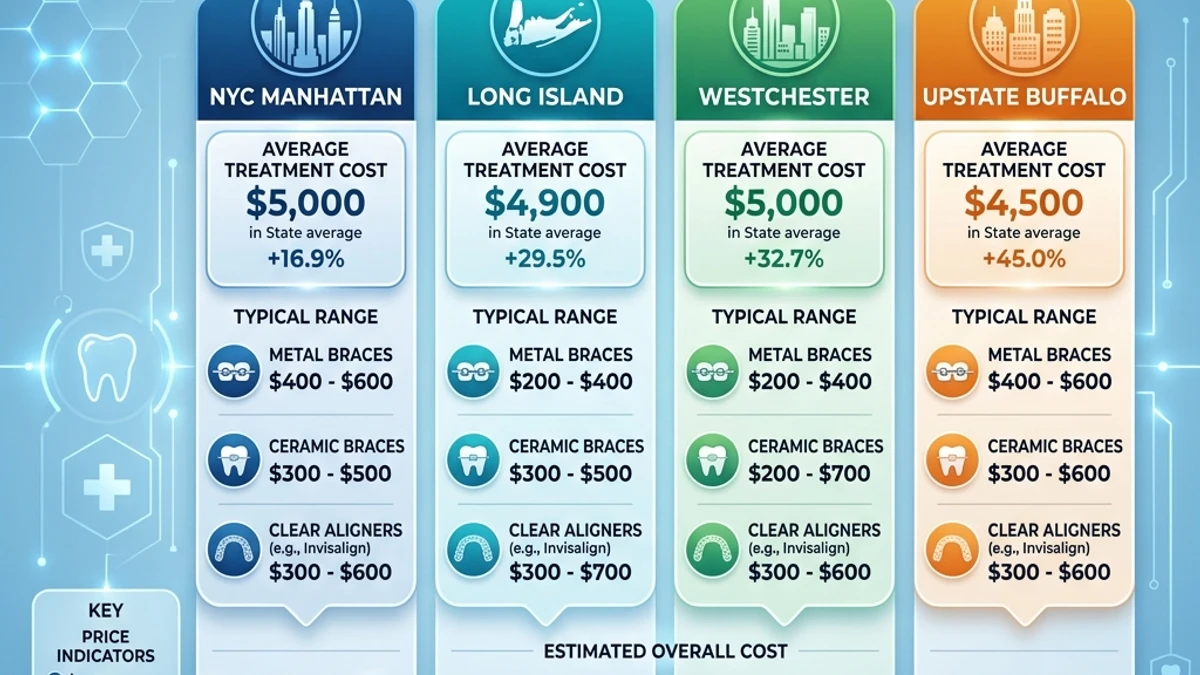 New York regional braces cost comparison chart across NYC, Long Island, and Upstate