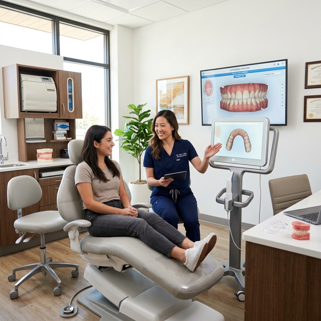 Modern orthodontist consultation room featuring a 3D intraoral scanner