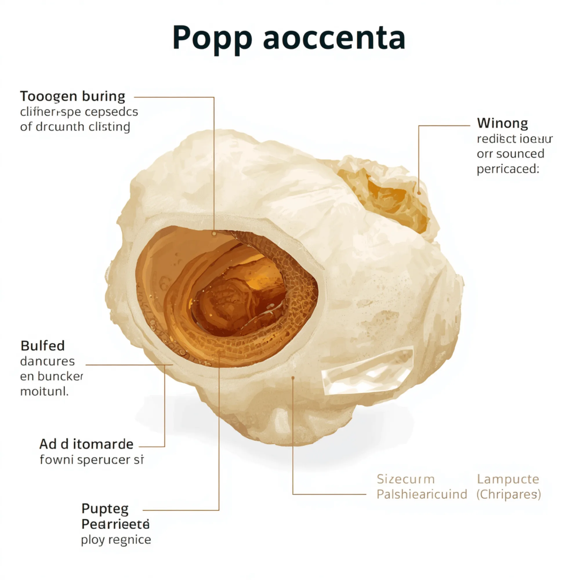 Detailed diagram of popcorn kernel anatomy showing the pericarp/hull