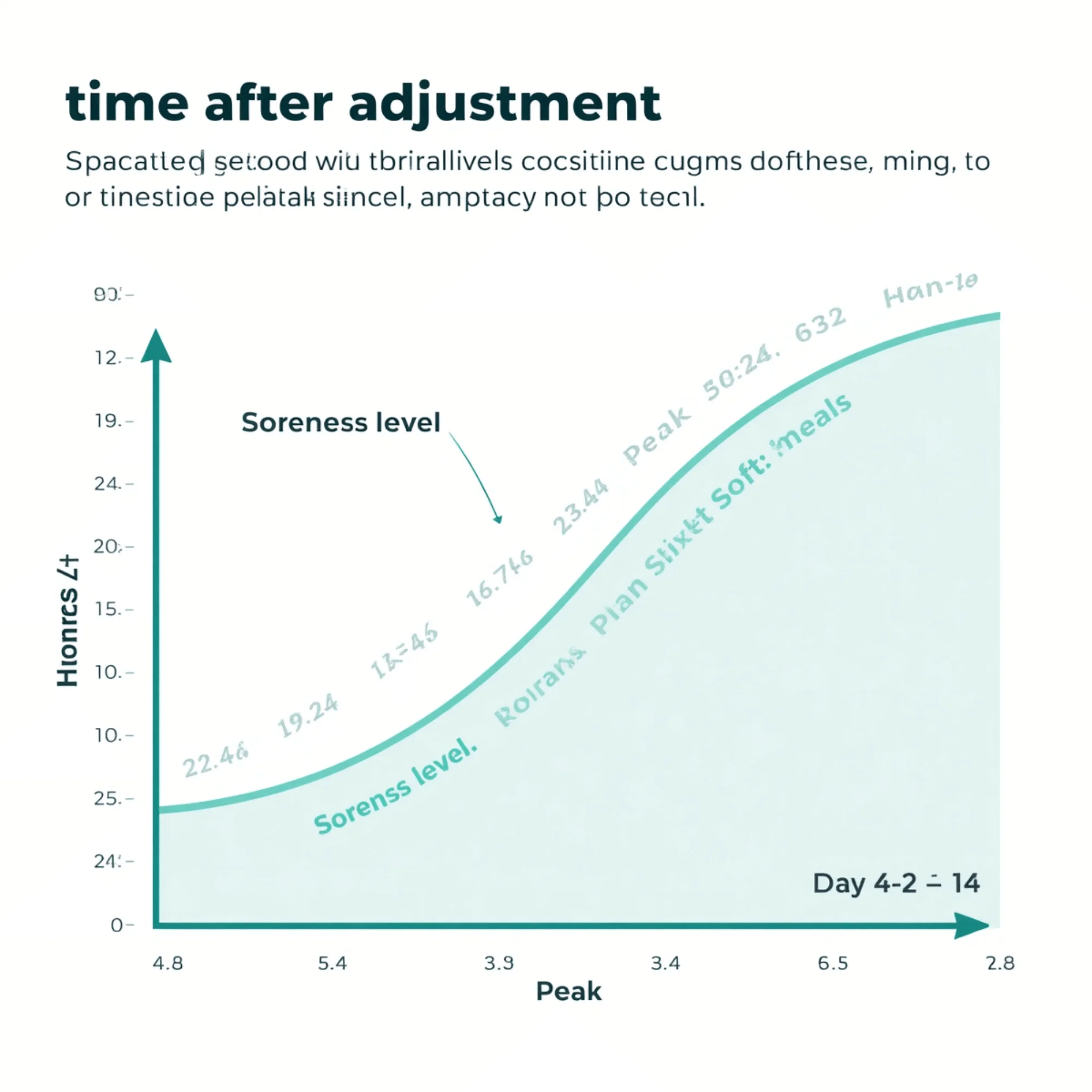 Chart showing braces soreness peaking at 48-72 hours after tightening