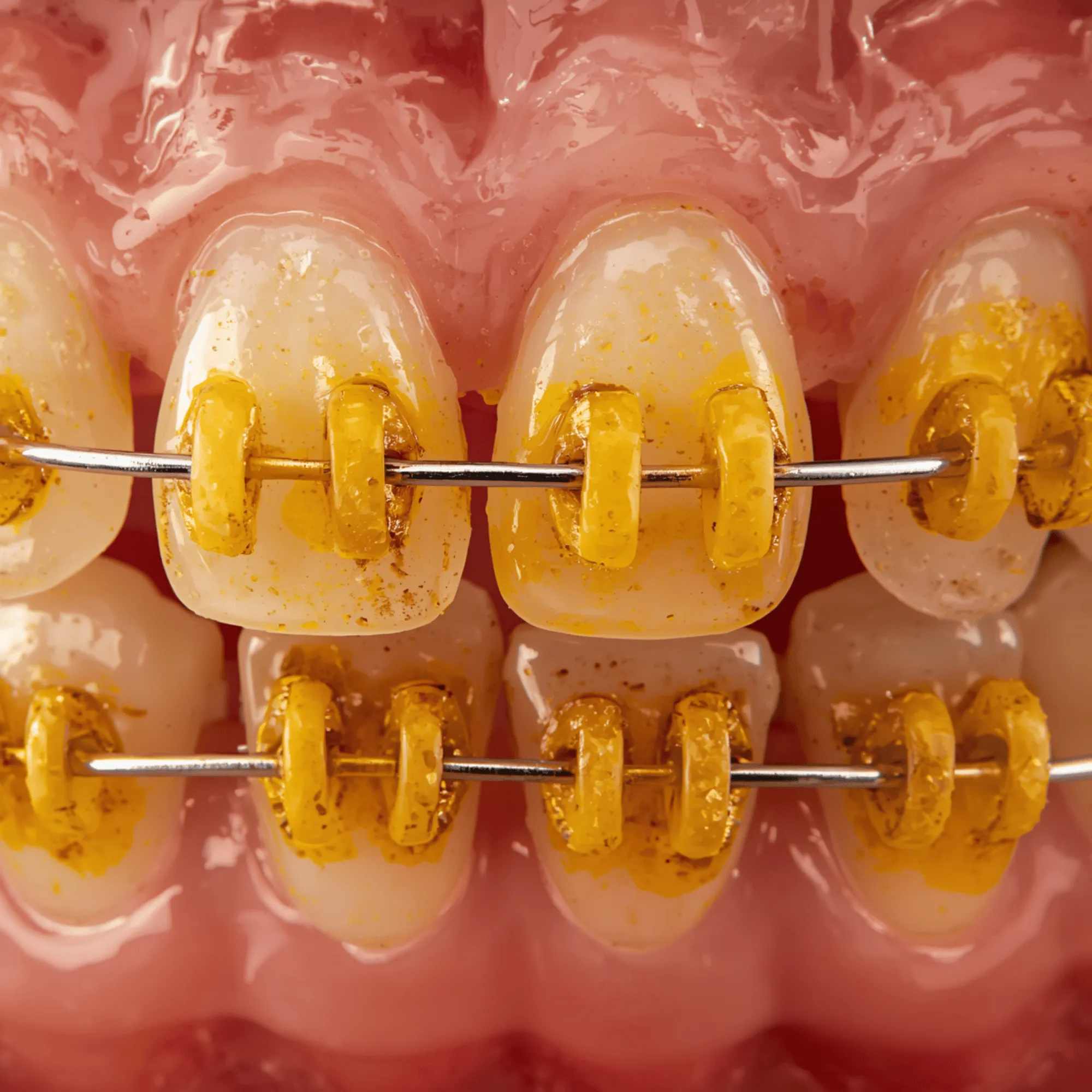Stained clear braces bands from curry and coffee