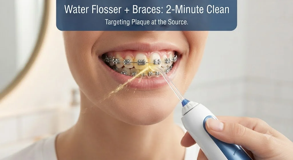 Using a water flosser with braces